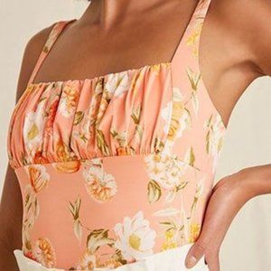 Forever21 Peach Floral Sleeveless Crop Top